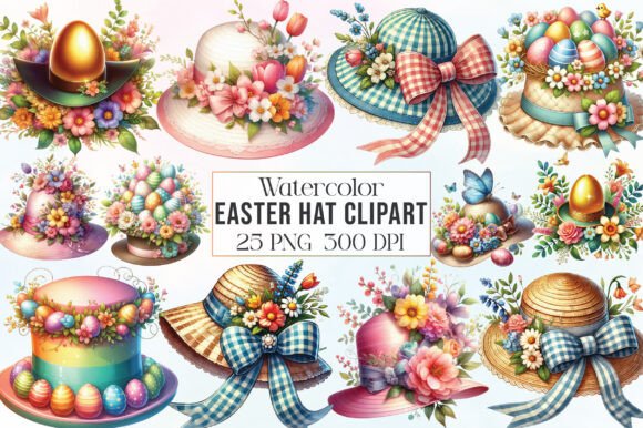 Download Watercolor Easter Hat Clipart PNG Bundle - Easter hat Collection