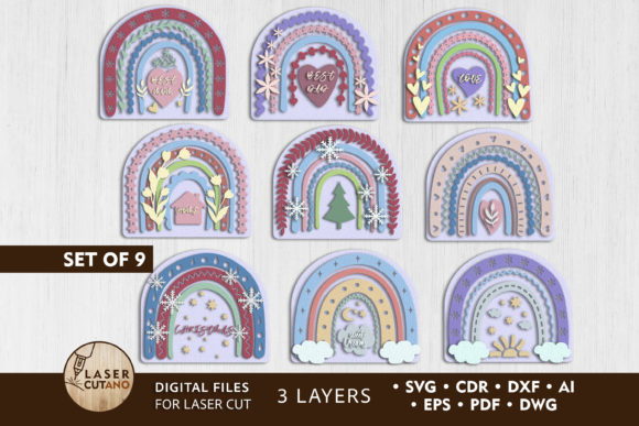 Download Set of Rainbows Multilayer Cut Files - Cut file Collection