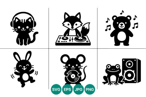 Download Cute Animal Music Characters Black White - Animal Collection