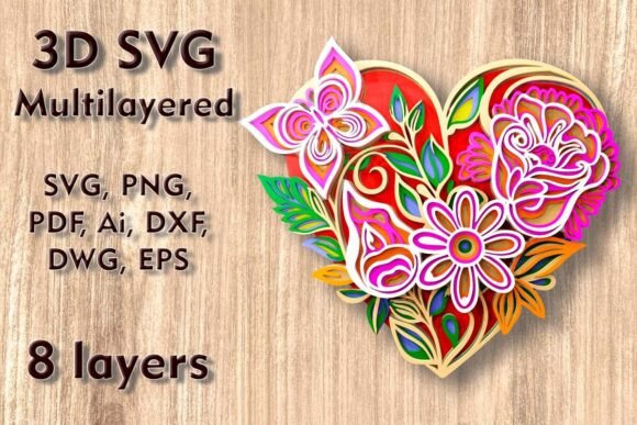 Download Floral Heart 3D SVG Multilayer Cut Files - Cut file Collection