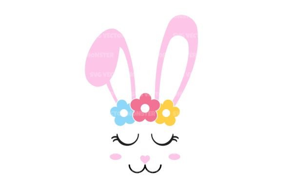 Download Bunny Face with Flowers Svg Cut File - Cut file Collection