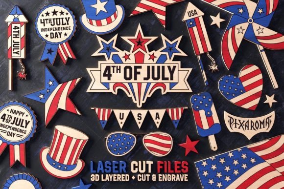 Download 4th of July Bundle | Laser Cut Files - Cut file Collection