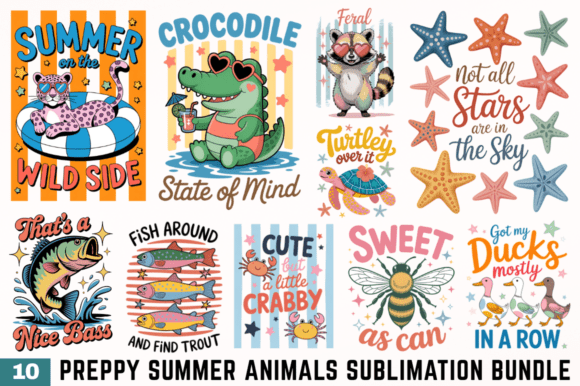 Download Preppy Summer Animals Sublimation Design - Animal Collection