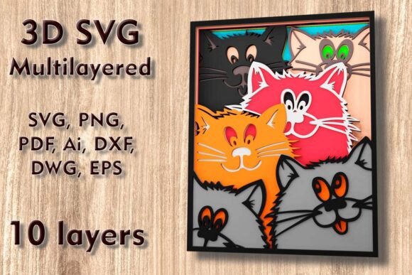 Download Сats 3D SVG Multilayer Laser Cut Files - Cut file Collection