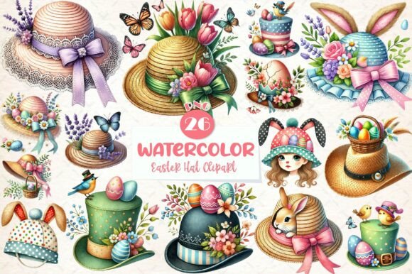 Download Watercolor Easter Hat Clipart Bundle - Easter hat Collection